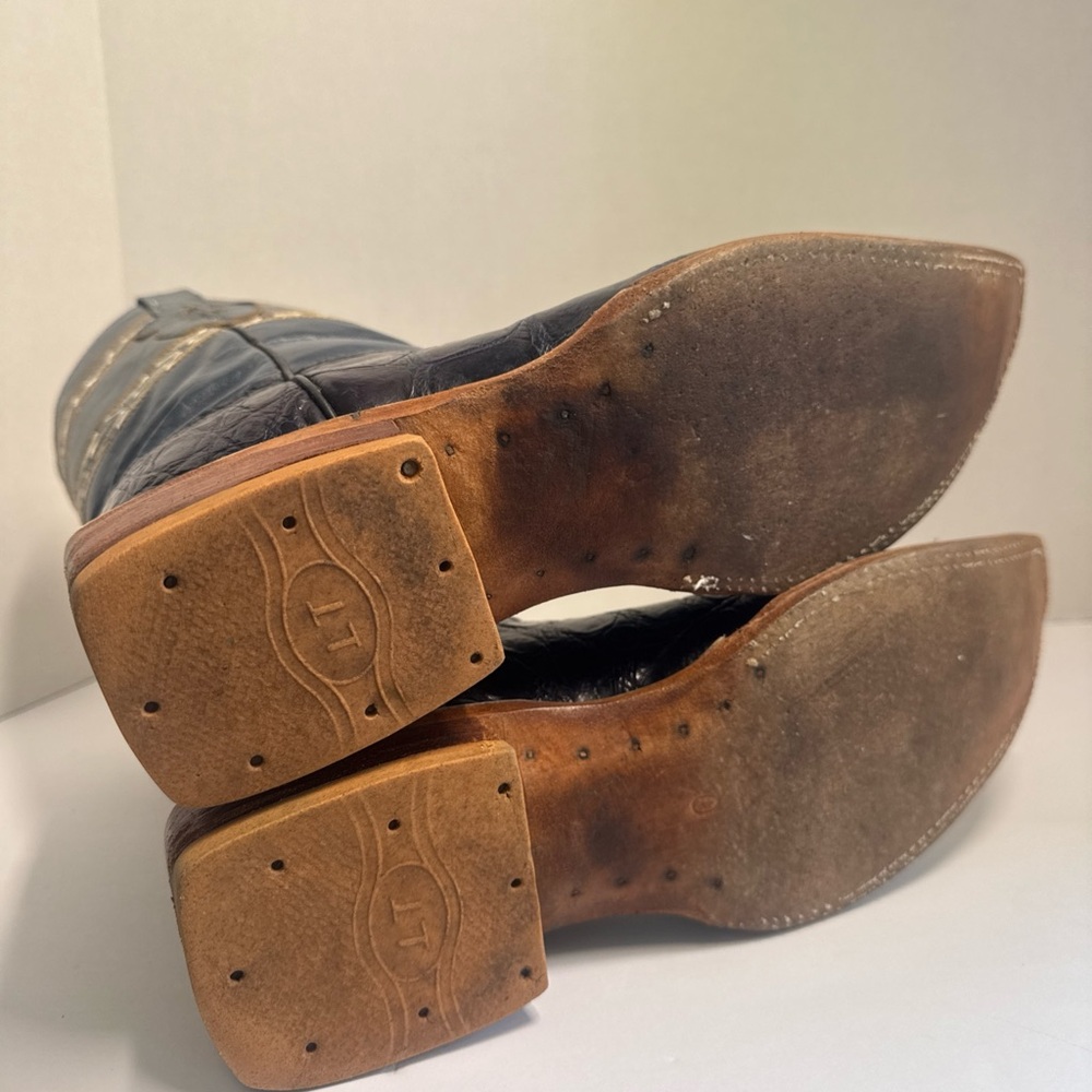 Vintage El Malcreado Western Cowboy Leather Alligator Blue Boots Sz 10.5 - Picture 13 of 16
